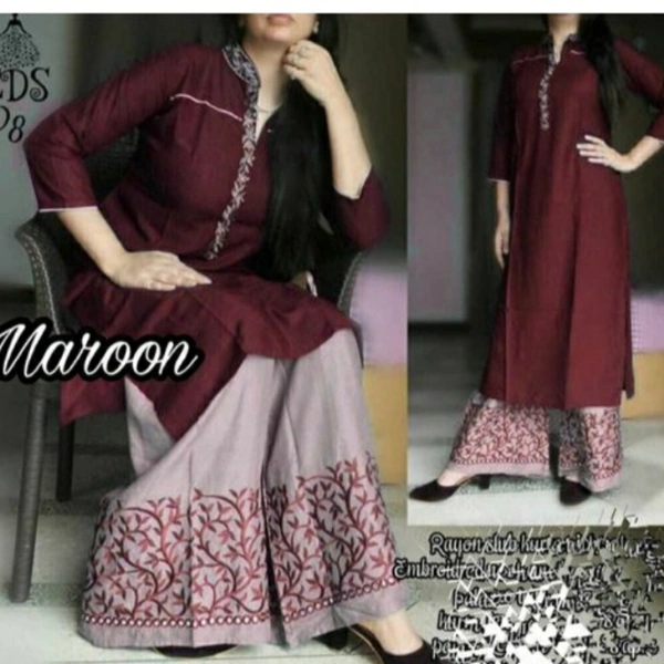 MMFABRIX Women Rayon Solid Long Kurti Wity Plazzo And Duppata - L