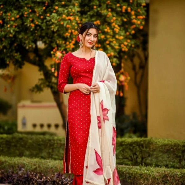 GOsirika Kurta With Plazzo And Dupatta Set - L