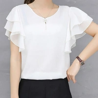 MMFABRIX Women Pink Ruffle Sleeve Neck Buttons Top - XL, white
