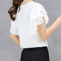 MMFABRIX Women Pink Ruffle Sleeve Neck Buttons Top - XL, white