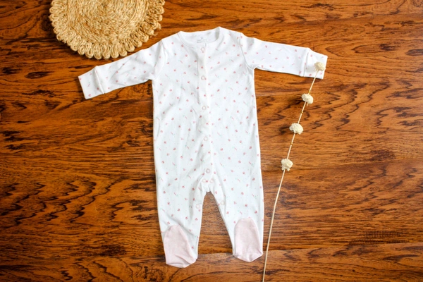 Baby Girl Full Sleeve Footed Romper with Floral Print - 9-12 Month