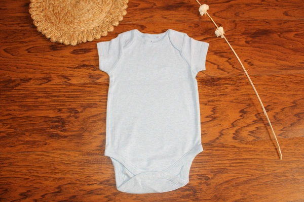"Soft Light Blue Baby Romper - Short Sleeve Comfort Wear" - 12-18 Month