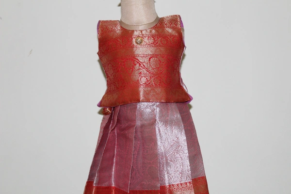 Elegant Gold and Red Traditional Baby Pavada Set  - 6-12 Month