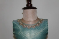 Elegant Traditional Baby Frock with Blue Border - 0-6 Month