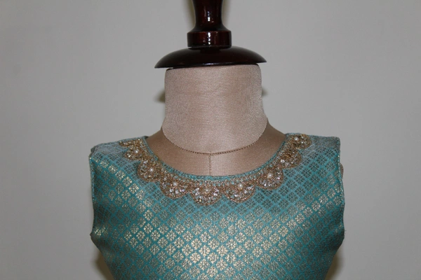 Elegant Traditional Baby Frock with Blue Border - 0-6 Month