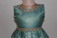 Elegant Traditional Baby Frock with Blue Border - 0-6 Month
