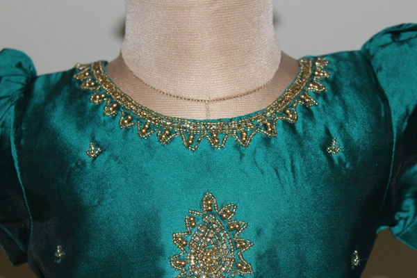 Elegant Traditional Baby Pavada Set - Teal and Cream - 6-12 Month