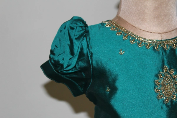 Elegant Traditional Baby Pavada Set - Teal and Cream - 6-12 Month