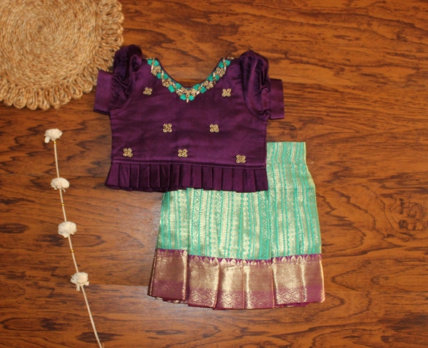 Peacock Grace Traditional Silk Frock Set - 6-12 Month