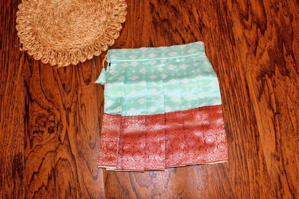 Gorgeous Maroon and Mint Green Traditional Baby Pavada Set  - 6-12 Month