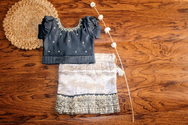 Classic Grey and Gold Traditional Baby Pavada Set  - 6-12 Month
