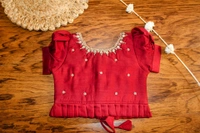 Elegant Maroon and Sky Blue Traditional Baby Pavada Set  - 6-12 Month