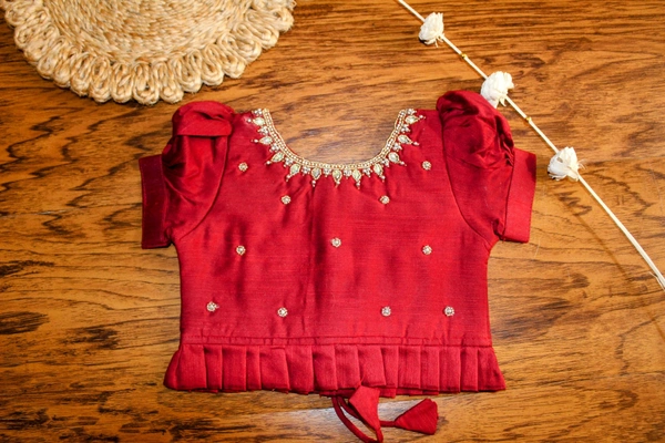 Elegant Maroon and Sky Blue Traditional Baby Pavada Set  - 6-12 Month