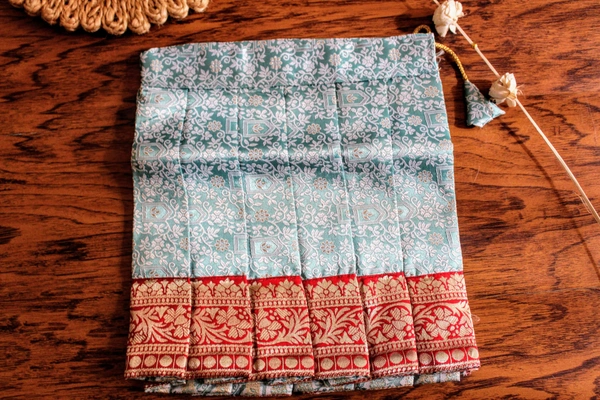 Elegant Maroon and Sky Blue Traditional Baby Pavada Set  - 6-12 Month