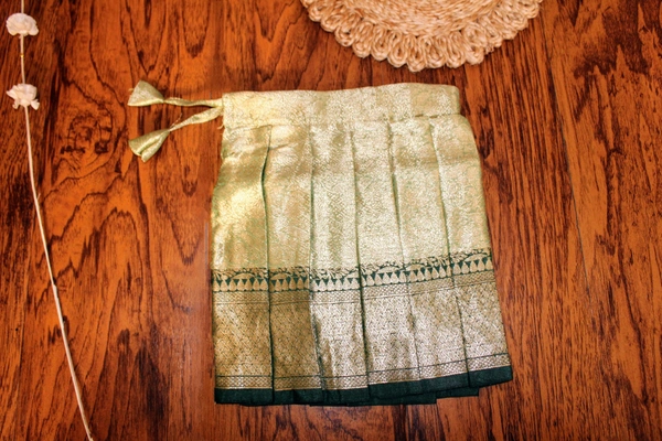 Traditional Light Green with Gold and Dark Green Border Baby Pavada Set - 6-12 Month