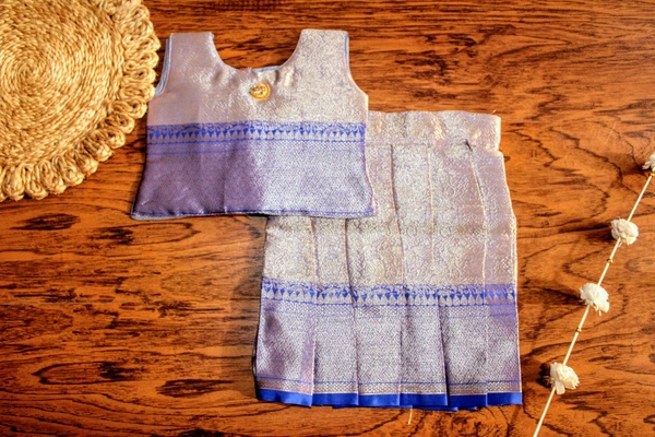  Traditional Blue Brocade Baby Pavada Set - 6-12 Month
