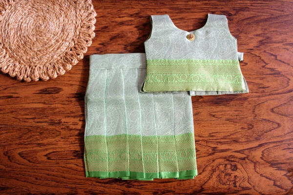  Traditional Green Brocade Baby Pavada Set  - 6-12 Month