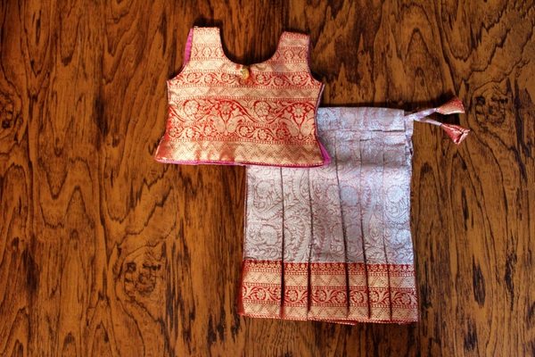 Elegant Gold and Red Traditional Baby Pavada Set  - 6-12 Month