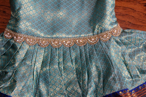 Elegant Traditional Baby Frock with Blue Border - 0-6 Month