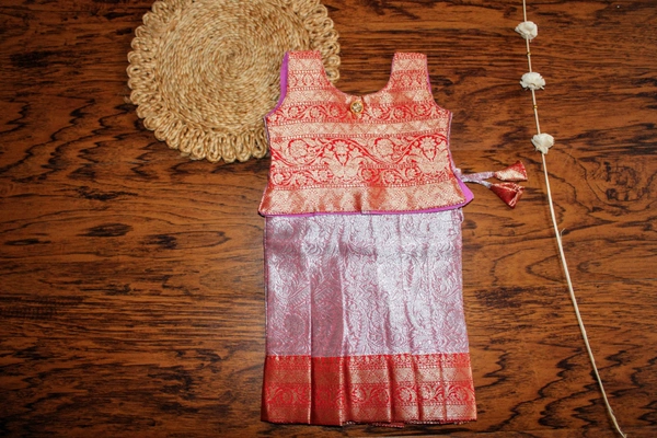 Elegant Gold and Red Traditional Baby Pavada Set  - 6-12 Month