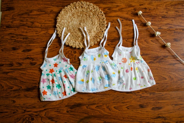 Baby Muslin Frock Set - Assorted Designs (Set of 3) - 0-3 Month