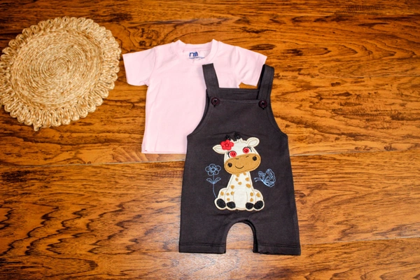 Giraffe Print Dungaree Set - 6-9 Month