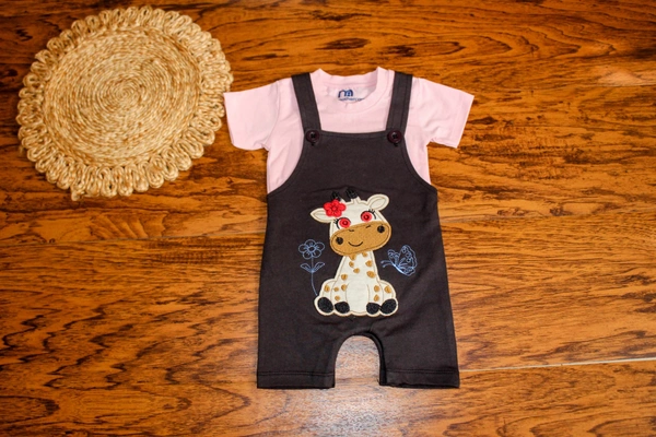 Giraffe Print Dungaree Set - 6-9 Month