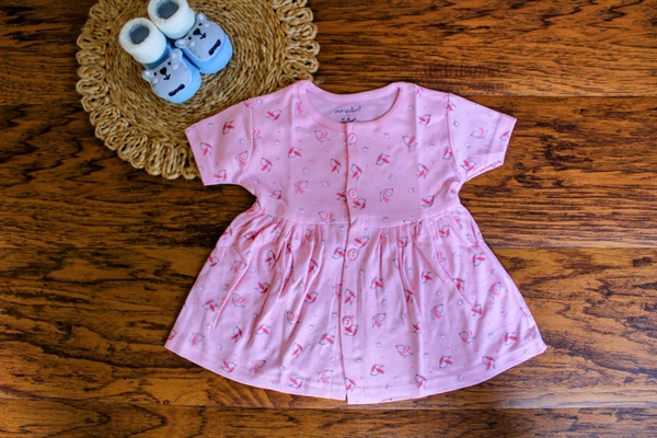 Blossom Breeze Baby Girl Cotton Frock – Pink Floral Delight - 6-9 Month