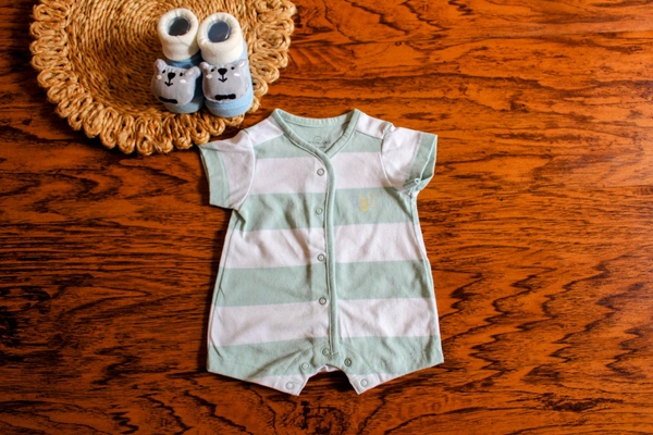 Minty Stripes Button-Up Baby Romper - 0-1 Month