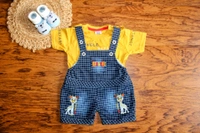 Jungle Buddy Giraffe Overall Set" - 6-9 Month