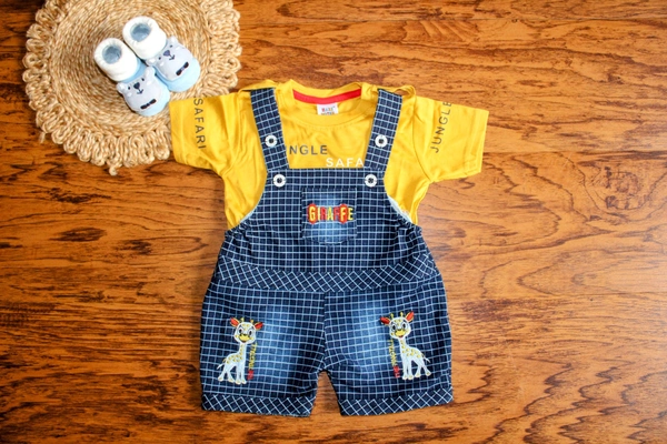 Jungle Buddy Giraffe Overall Set" - 6-9 Month