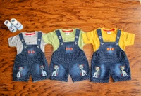 Jungle Buddy Giraffe Overall Set" - 3-6 Month