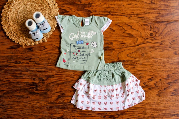 Little Hearts & Girl Stuff" Baby Outfit Set - 0-6 Month