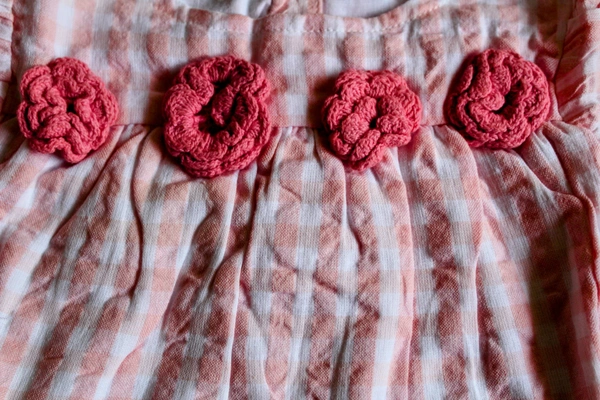  Peach Rosette Gingham Baby Dress - 2-3 year