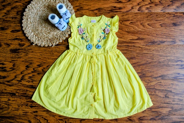 Golden Blossom Embroidered Frock - 2-3 year