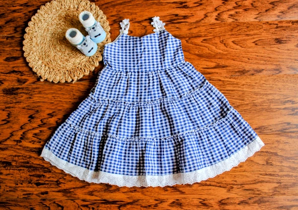 Blue Gingham Ruffle Tiered Baby Dress - 2-3 year