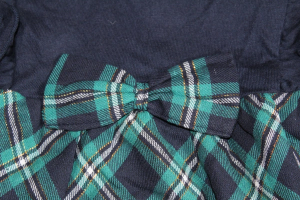 Navy & Plaid Bow Accent Long Sleeve Girl’s Dress - 4-5 year