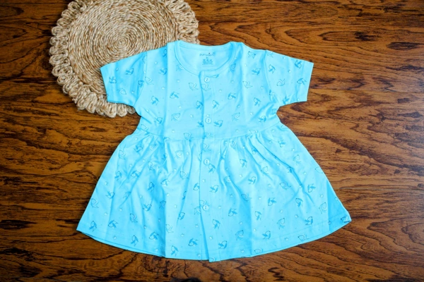 Blossom Breeze Baby Girl Cotton Frock – SkyBlue Floral Delight - 6-9 Month