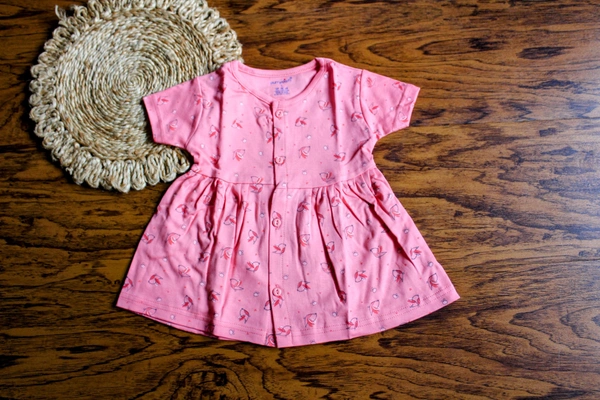 Blossom Breeze Baby Girl Cotton Frock – peach Floral Delight - 3-6 Month