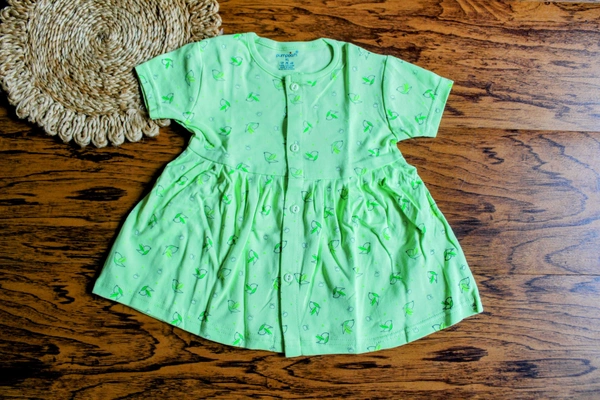 Blossom Breeze Baby Girl Cotton Frock – Parrotgreen Floral Delight - 3-6 Month