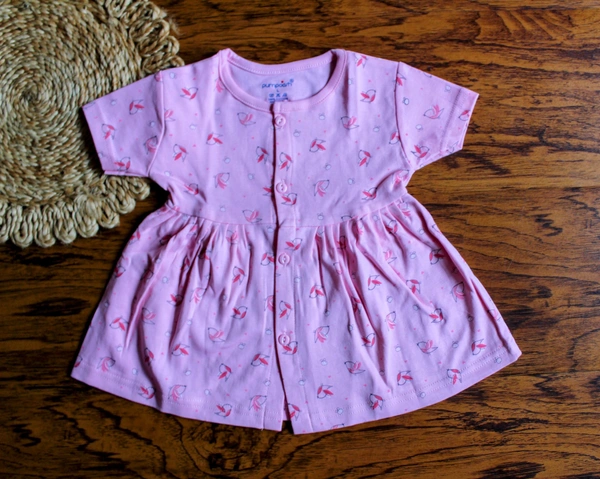 sky blue Petal Flutter Frock – Baby Girl pink Cotton Dress - 9-12 Month