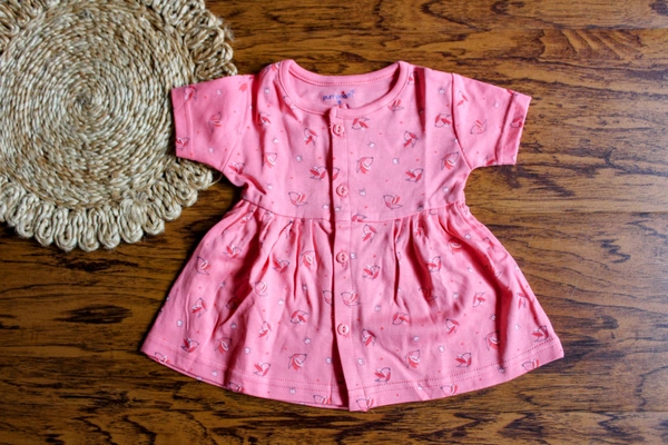Blossom Joy Baby Girl Frock – Peach Bird Print - 6-9 Month