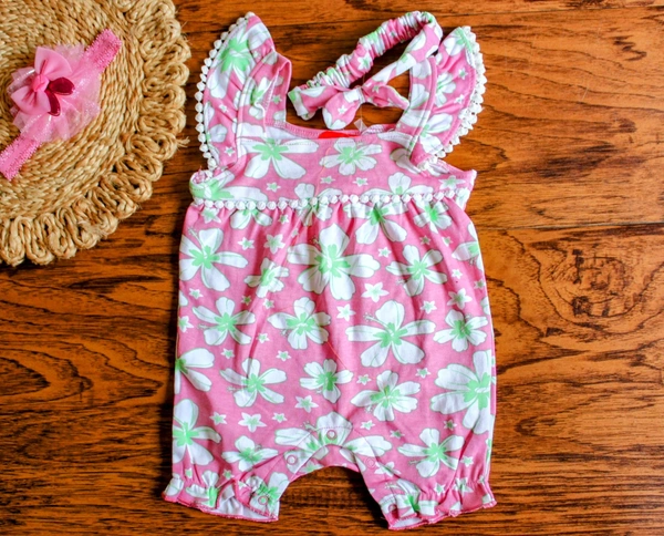 Tropical Petals Ruffle Romper & Headband Set - 0-3 Month, Tropical Petals Ruffle