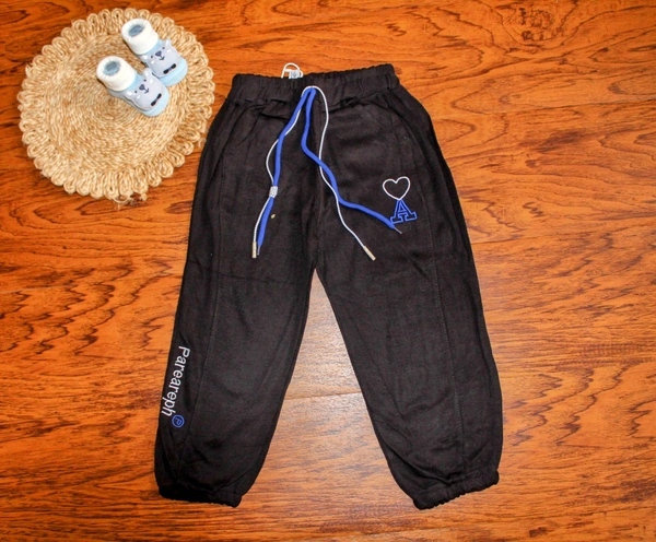 Little Explorer Black Jogger Pants with Heart 'A' Embroidery - 2-3 year