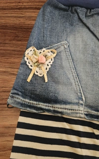 Sweet Sailor Striped Leggings with Denim Skirt - 5-6 year