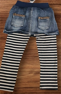  Sweet Sailor Striped Leggings with Denim Skirt - 2-3 year