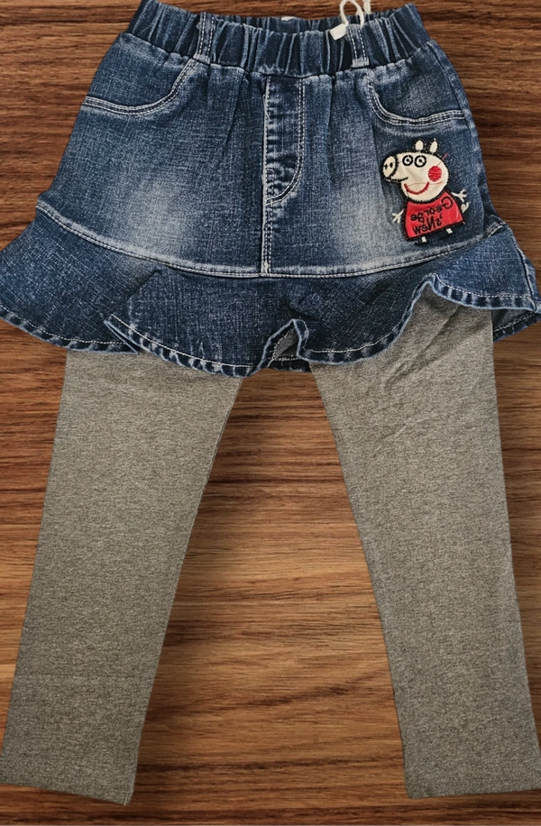 Denim Skirted Leggings with Cartoon Patch - 5-6 year