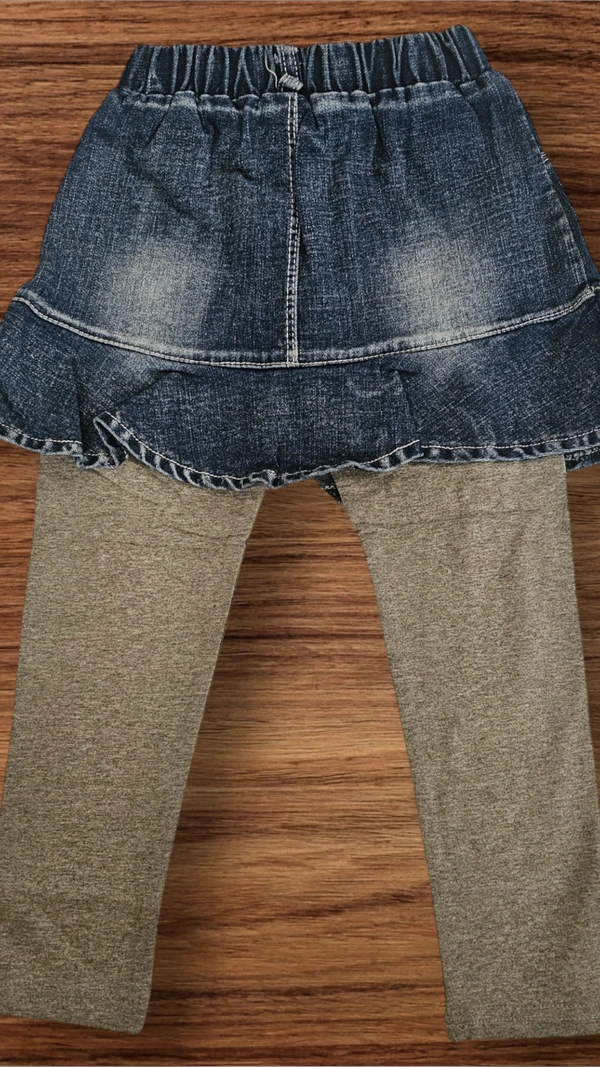 Denim Skirted Leggings with Cartoon Patch - 5-6 year