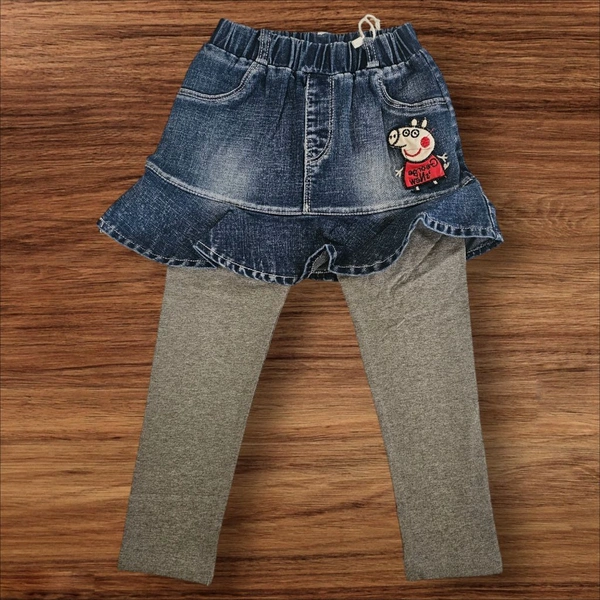 Girls' Denim Skirted Leggings with Cartoon Patch - 4-5 year