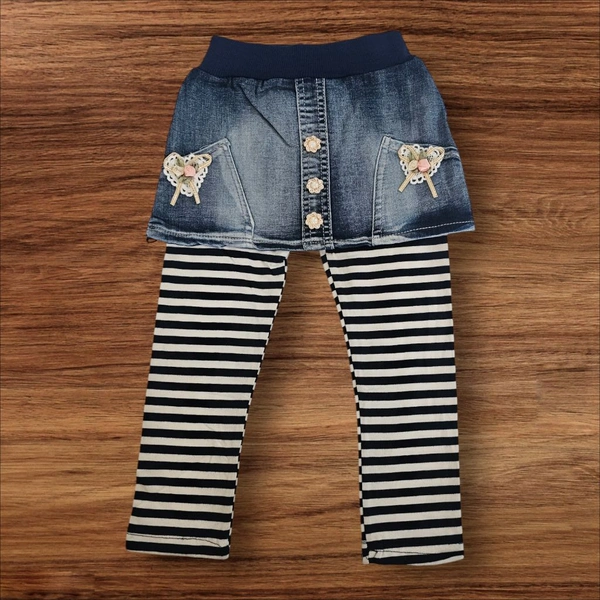 Jean Skirt Pant Set - Stripes - 4-5 year